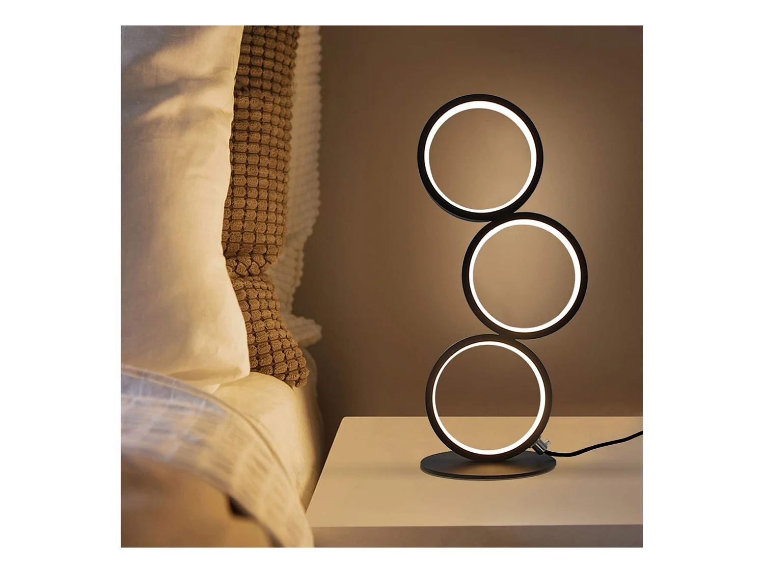 Schwarz LED Tisch Lampe Nacht Touch Dimmbare Metall Dekorative Ring Kreis Aluminium