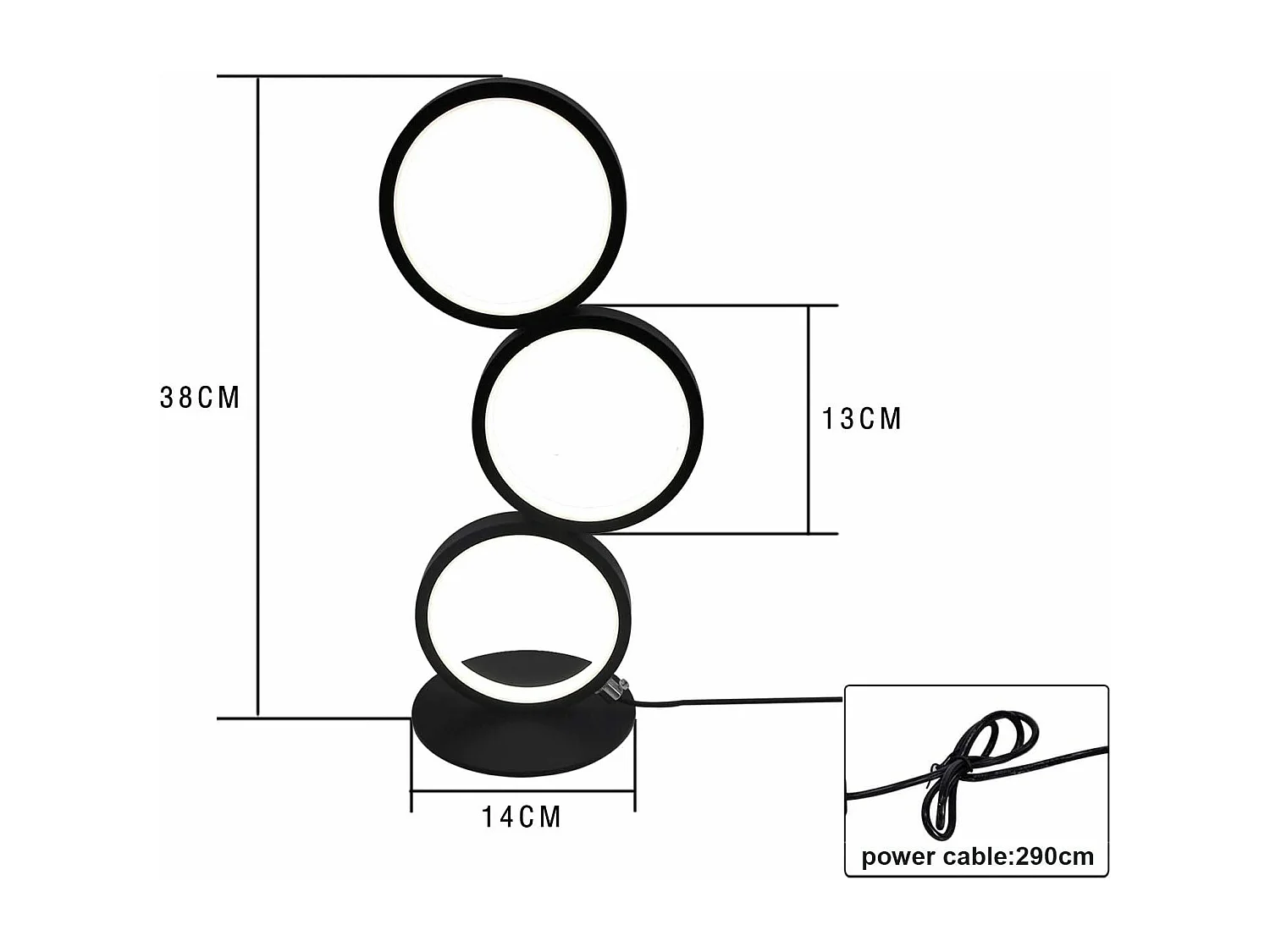 Schwarz LED Tisch Lampe Nacht Touch Dimmbare Metall Dekorative Ring Kreis Aluminium