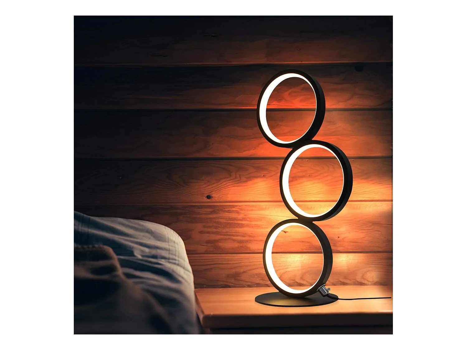 NETTLIFE Lampe de table LED Noir  de chevet Touch Dimmable  Moderne Design Métal Déco Anneau Lampe de bureau Cercle Aluminium Lampe de lecture