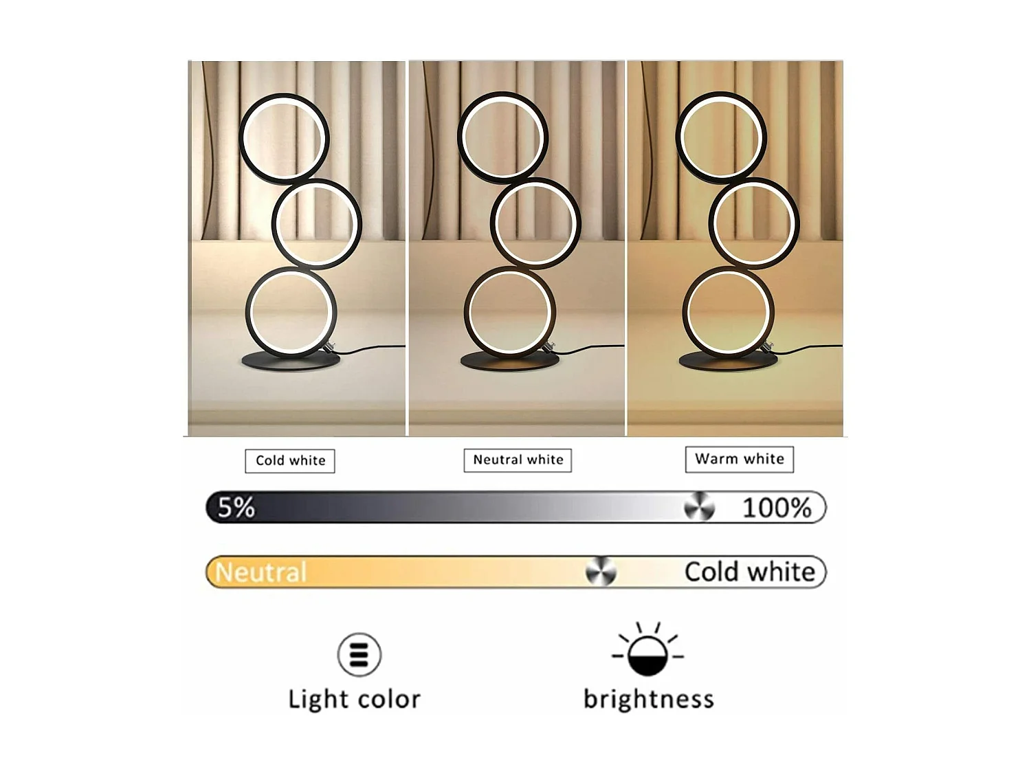 NETTLIFE Lampe de table LED Noir  de chevet Touch Dimmable  Moderne Design Métal Déco Anneau Lampe de bureau Cercle Aluminium Lampe de lecture