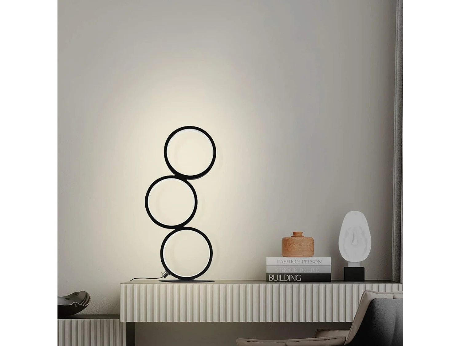 NETTLIFE Lampe de table LED Noir  de chevet Touch Dimmable  Moderne Design Métal Déco Anneau Lampe de bureau Cercle Aluminium Lampe de lecture