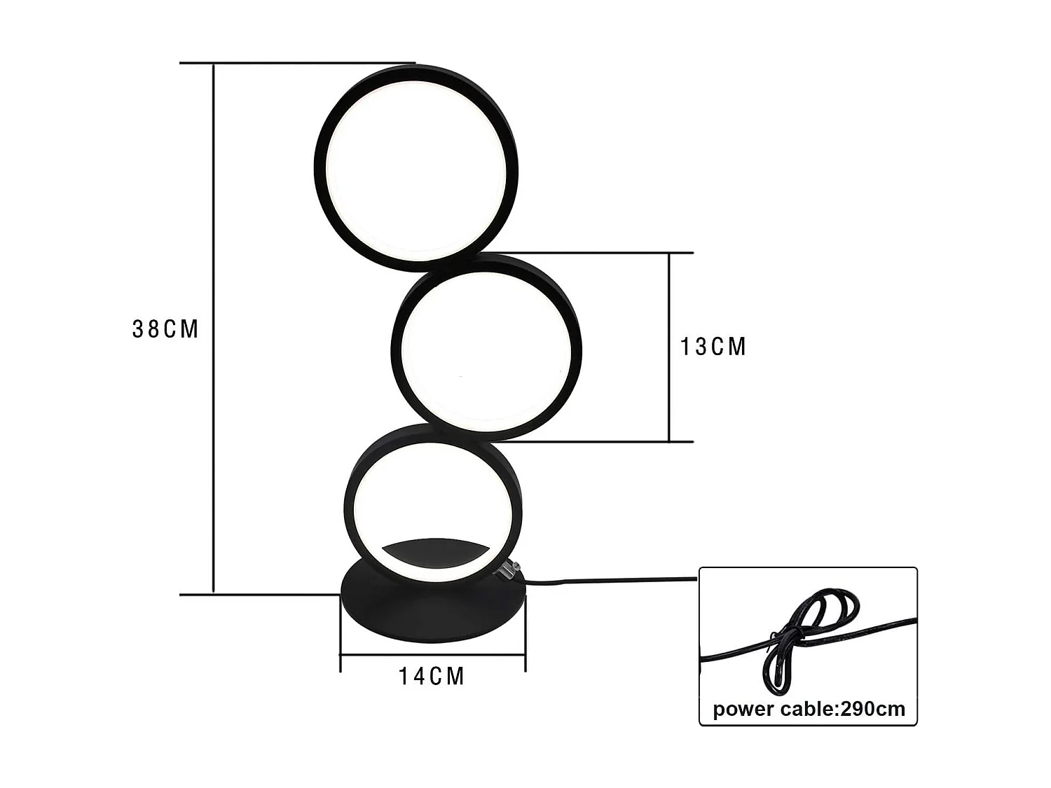 NETTLIFE Lámpara de mesa LED - Lámpara de mesita negra regulable por toque - Lámpara de escritorio en forma de anillo metálico con diseño moderno