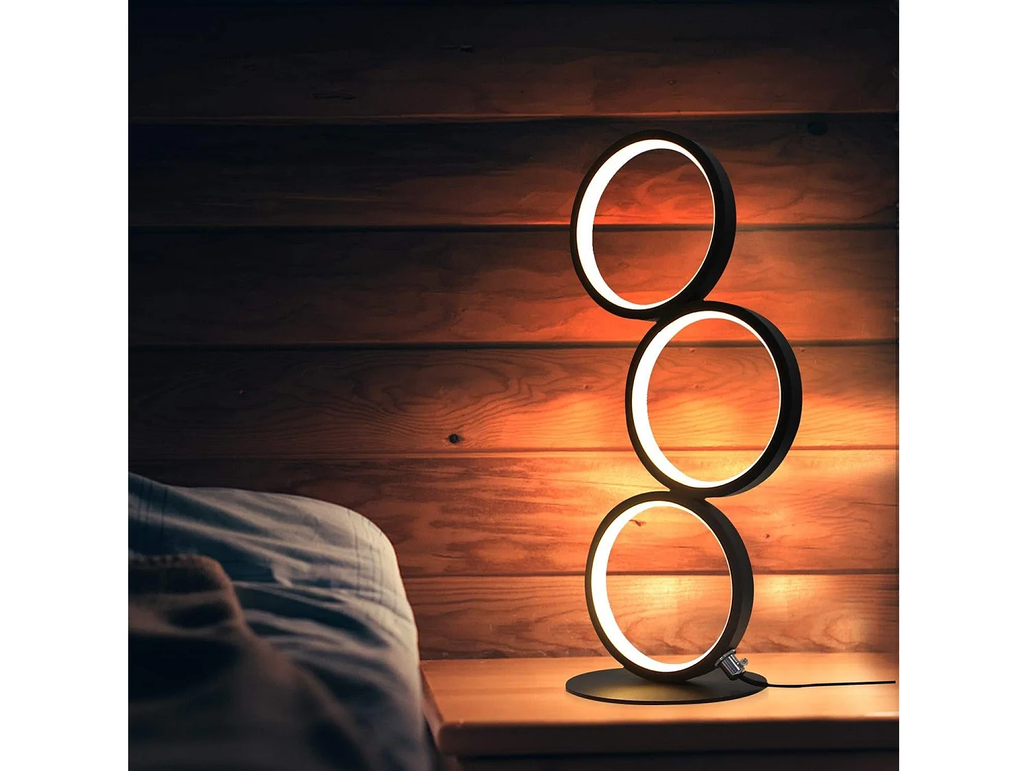 NETTLIFE Nachtkastje - LED - lamp, zwart, aanraakdimmbaar, moderne design, metalen decoratie, ringvormige bureau - lamp, cirkelvormig aluminium, leeslamp.