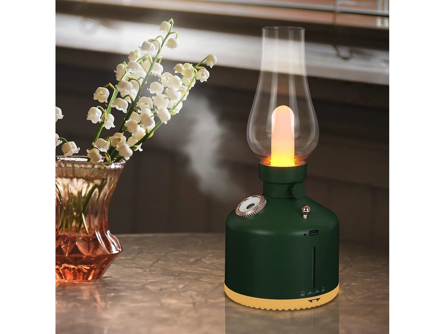 NETTLIFE Lampa stołowa LED Prezent na Boże Narodzenie Lampka nocna Lampka nocna na baterie Bezprzewodowa, zabytkowa nawilżacz Zielona lampa zapachowa Prezent