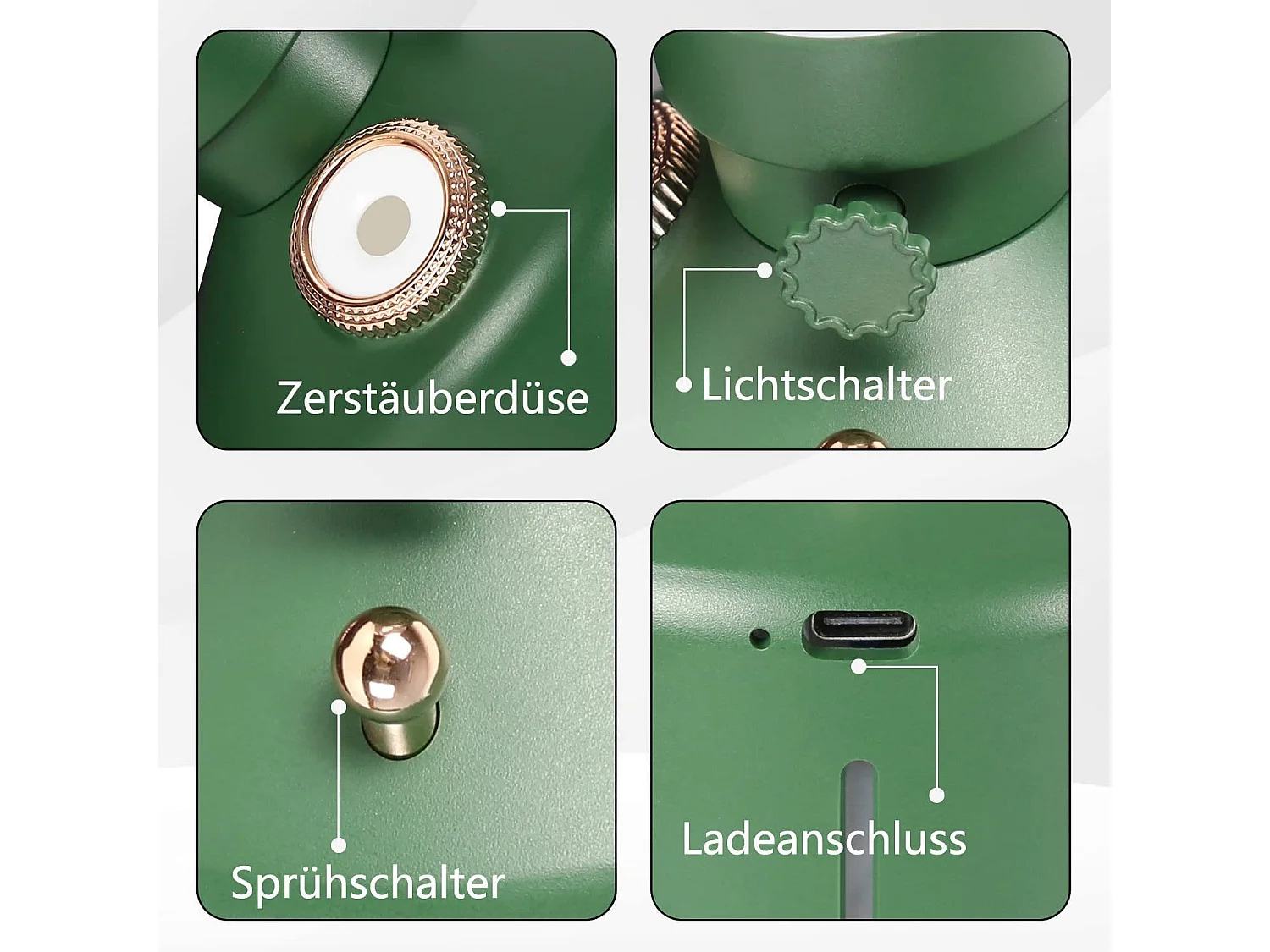 NETTLIFE LED tafellamp, Kerstcadeau, nachtlamp, batterij, draadloze tafellamp, groene vintage - humidificator, parfumlamp, cadeau.