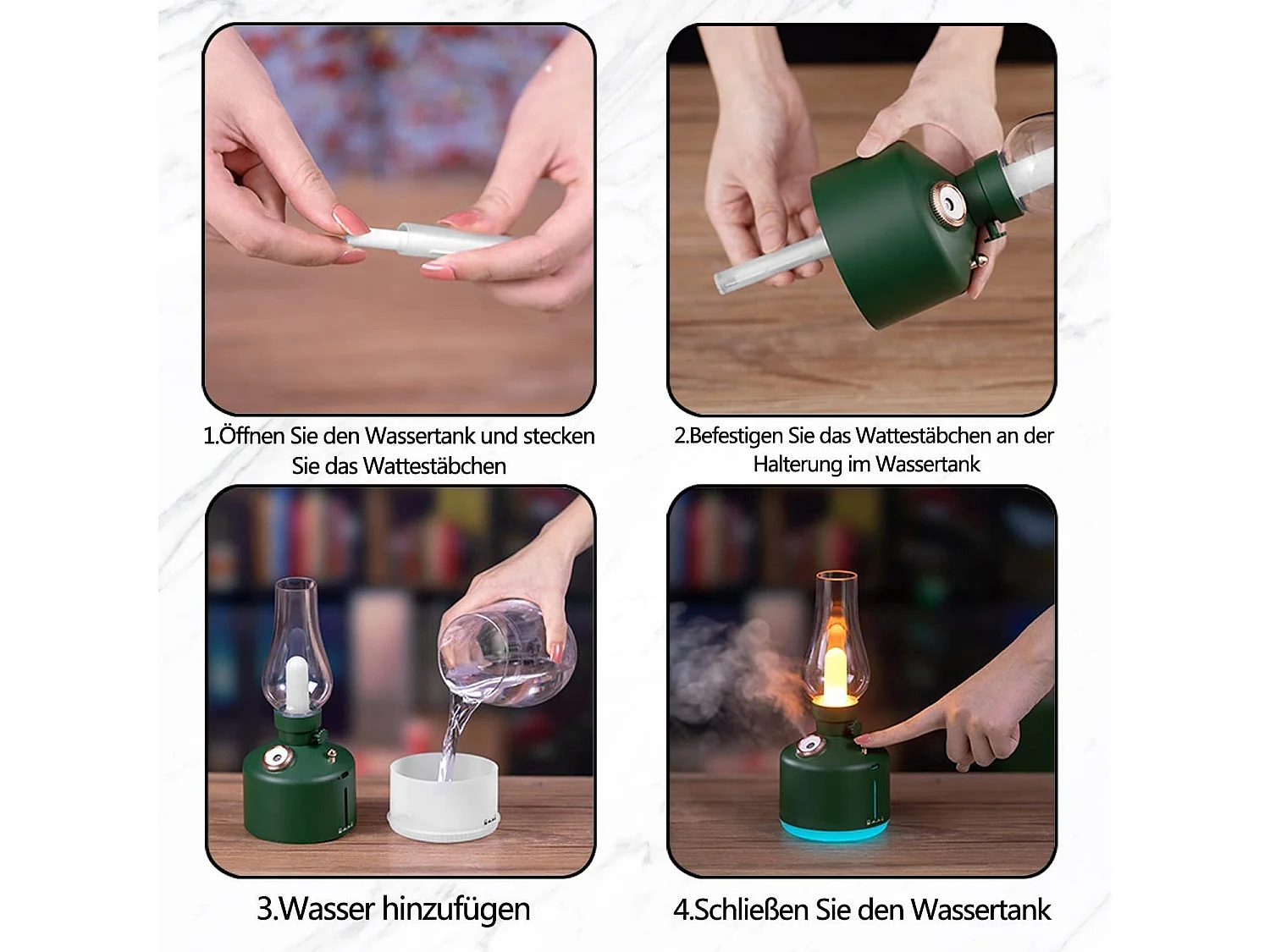 NETTLIFE LED tafellamp, Kerstcadeau, nachtlamp, batterij, draadloze tafellamp, groene vintage - humidificator, parfumlamp, cadeau.