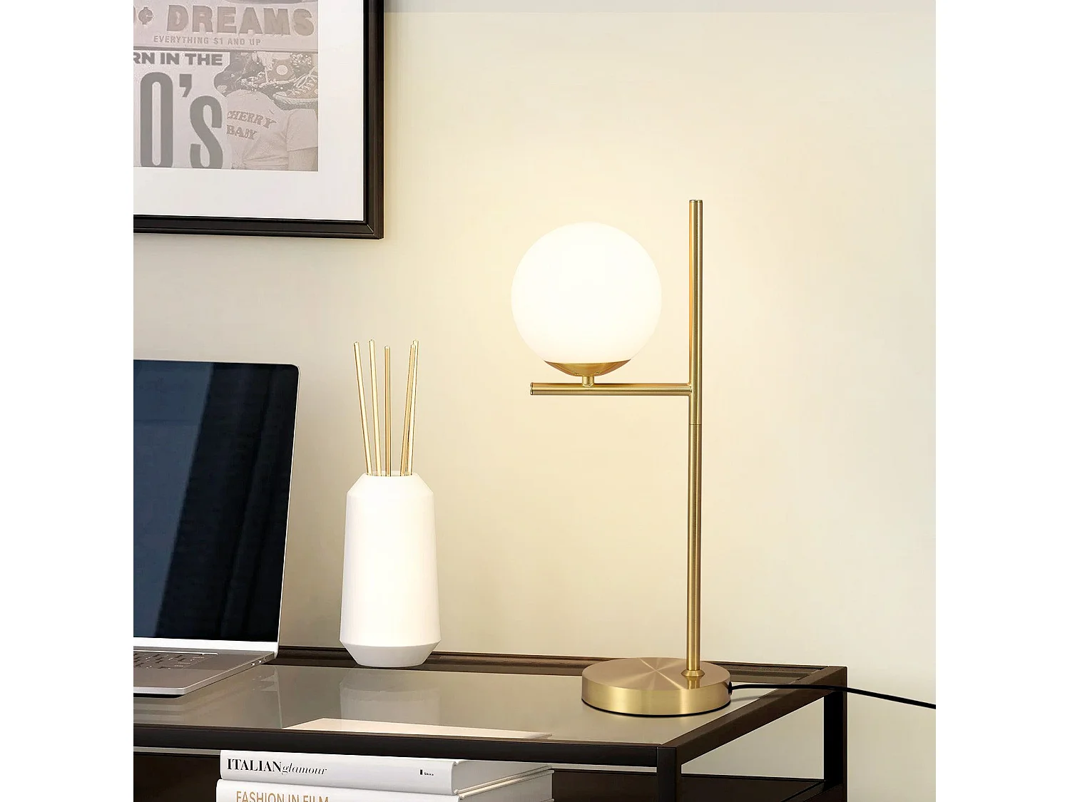 NETTLIFE Moderne Nachttischlampe für das Wohnzimmer – Weißes Glas, industrielle E27-Fassung mit Schalter für Schlafzimmer, Büro