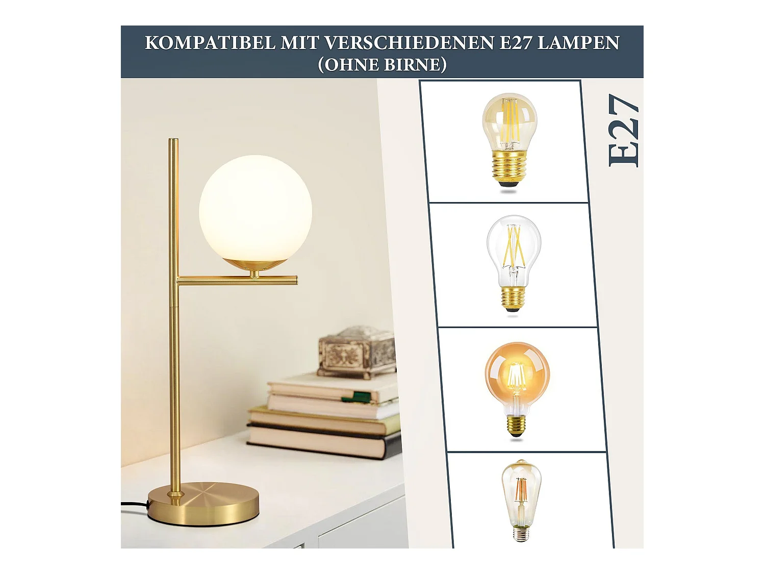 NETTLIFE lampe de table salon moderne de chevet -  en verre blanc douille E27 industrielle avec interrupteur pour chambre bureau