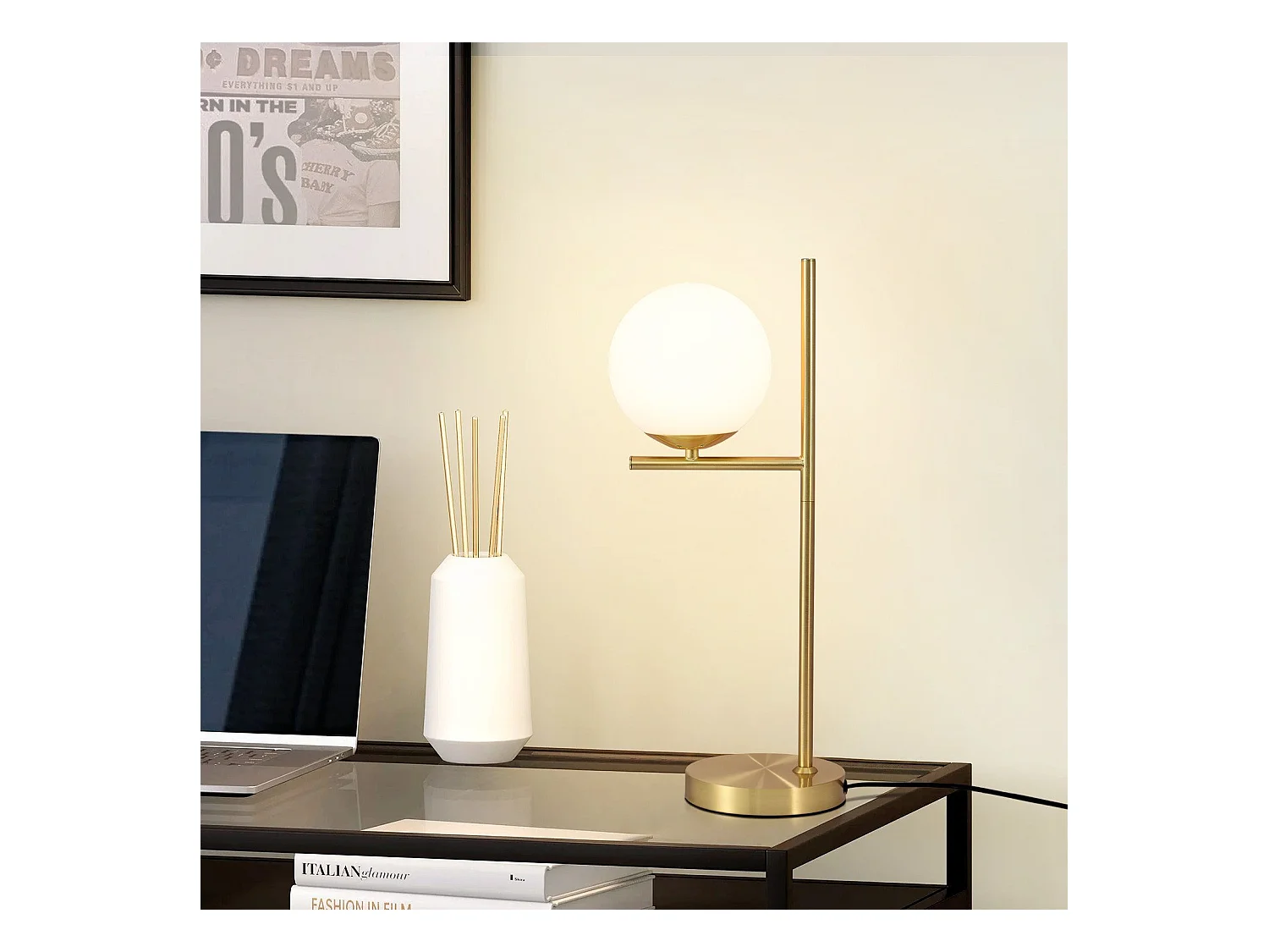 NETTLIFE lampe de table salon moderne de chevet -  en verre blanc douille E27 industrielle avec interrupteur pour chambre bureau