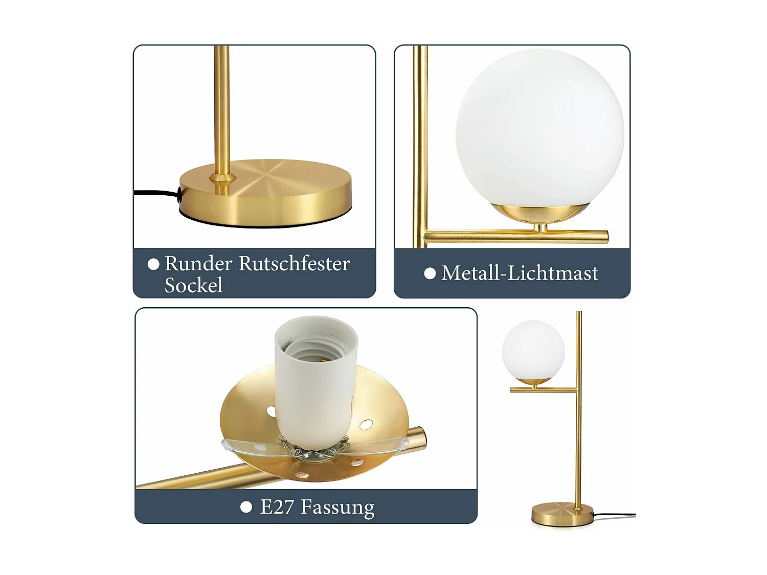 NETTLIFE lampe de table salon moderne de chevet -  en verre blanc douille E27 industrielle avec interrupteur pour chambre bureau