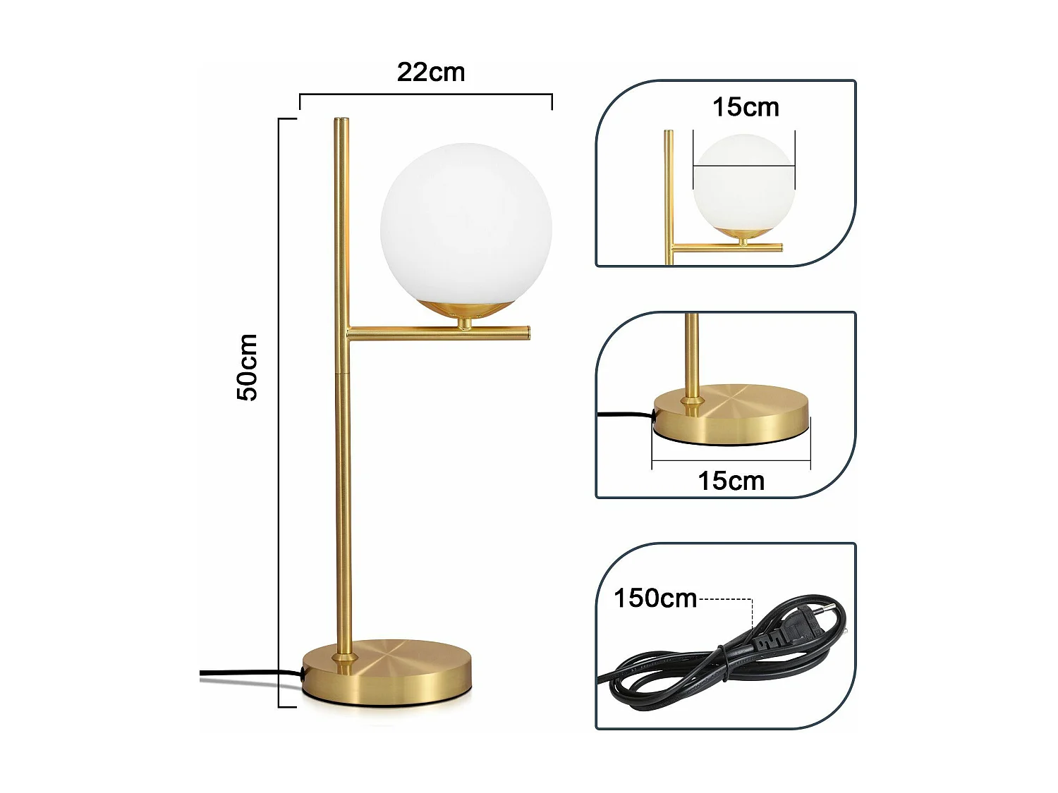 NETTLIFE lampe de table salon moderne de chevet -  en verre blanc douille E27 industrielle avec interrupteur pour chambre bureau