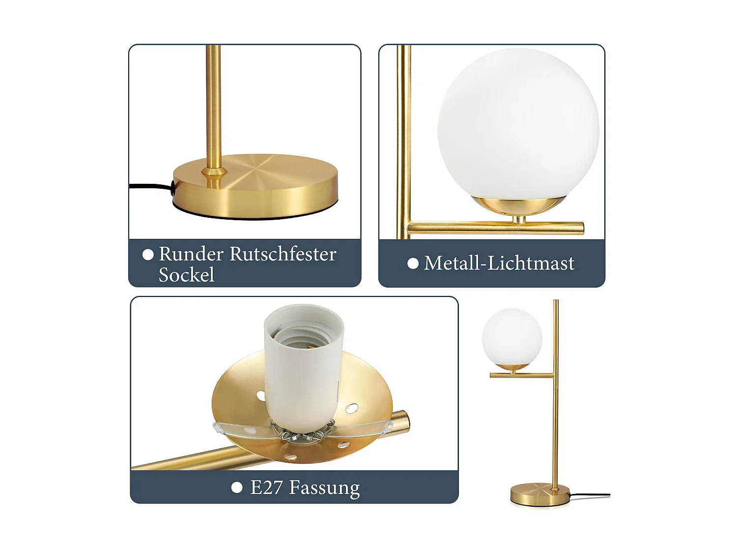 NETTLIFE lampe de table salon moderne de chevet -  en verre blanc douille E27 industrielle avec interrupteur pour chambre bureau