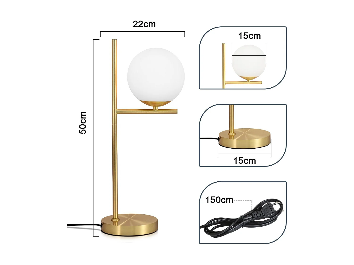 NETTLIFE lampe de table salon moderne de chevet -  en verre blanc douille E27 industrielle avec interrupteur pour chambre bureau