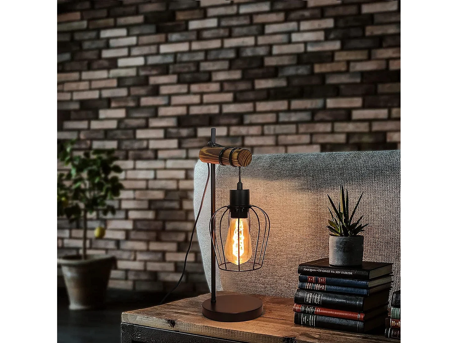 NETTLIFE Retro tafellamp, 1 vlam, vintage nachtlamp van metaal en hout - zwart - voet: E27 - inclusief schakelaar - lampen niet inbegrepen