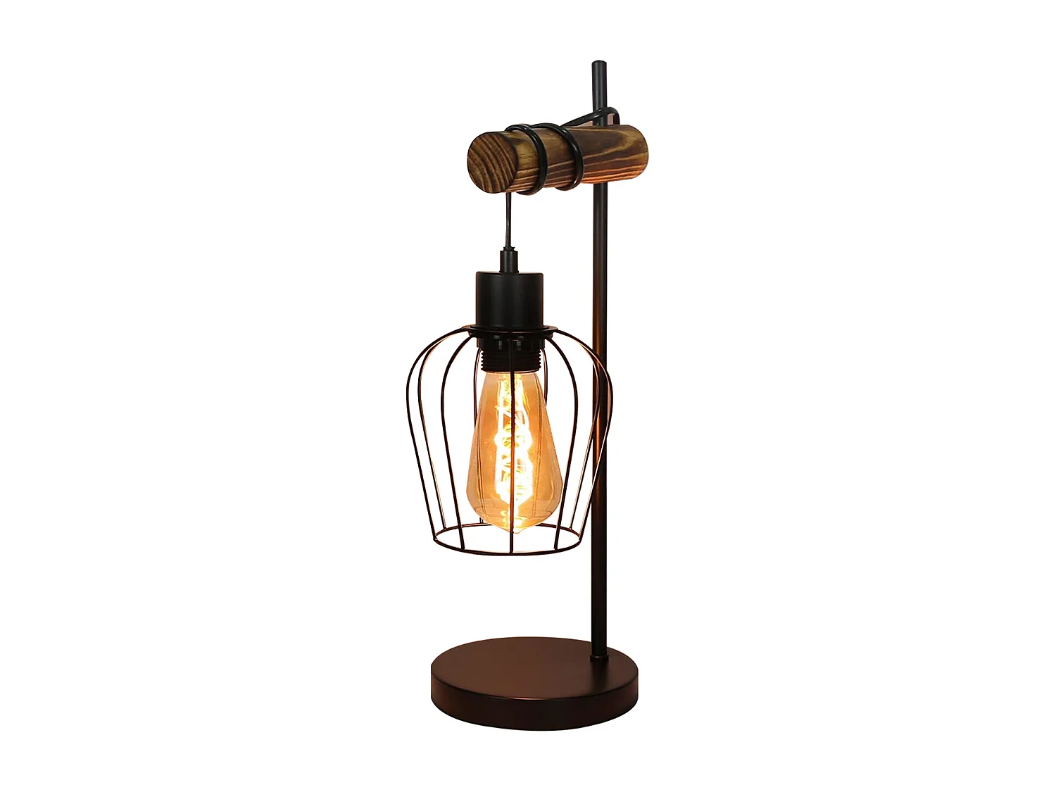 NETTLIFE Lampe de table rétro 1 flamme lampe de chevet vintage en métal et bois - noir - douille : E27 - interrupteur inclus - ampoules non comprises