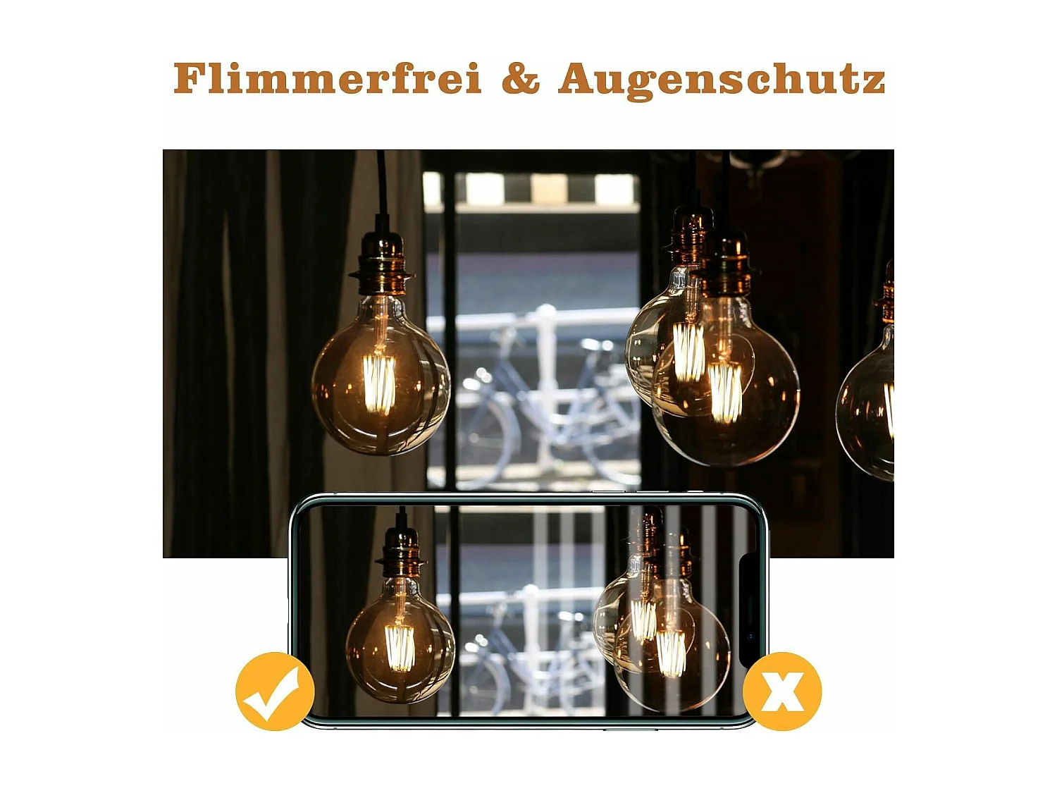NETTLIFE G95 LED - LED Lampen - Amber - E27 Lichtborn - Filament lamp - 2700K Warm Wit Licht - 4W - Energiebesparende lamp - Vintage Gloeilamp - 6 Stuks