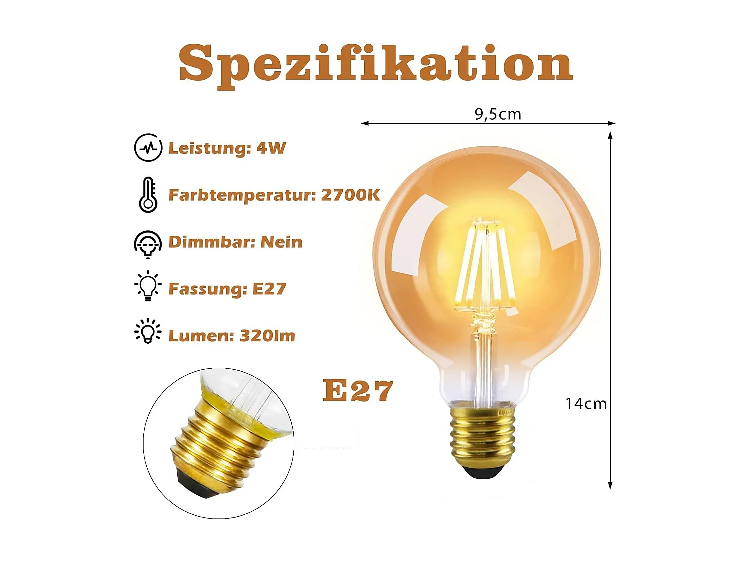 NETTLIFE Pack de 6 ampoules LED E27 lampe vintage - ampoules à filament blanc chaud G95 2700K 4W Edison idéales pour maison hôtel café bar