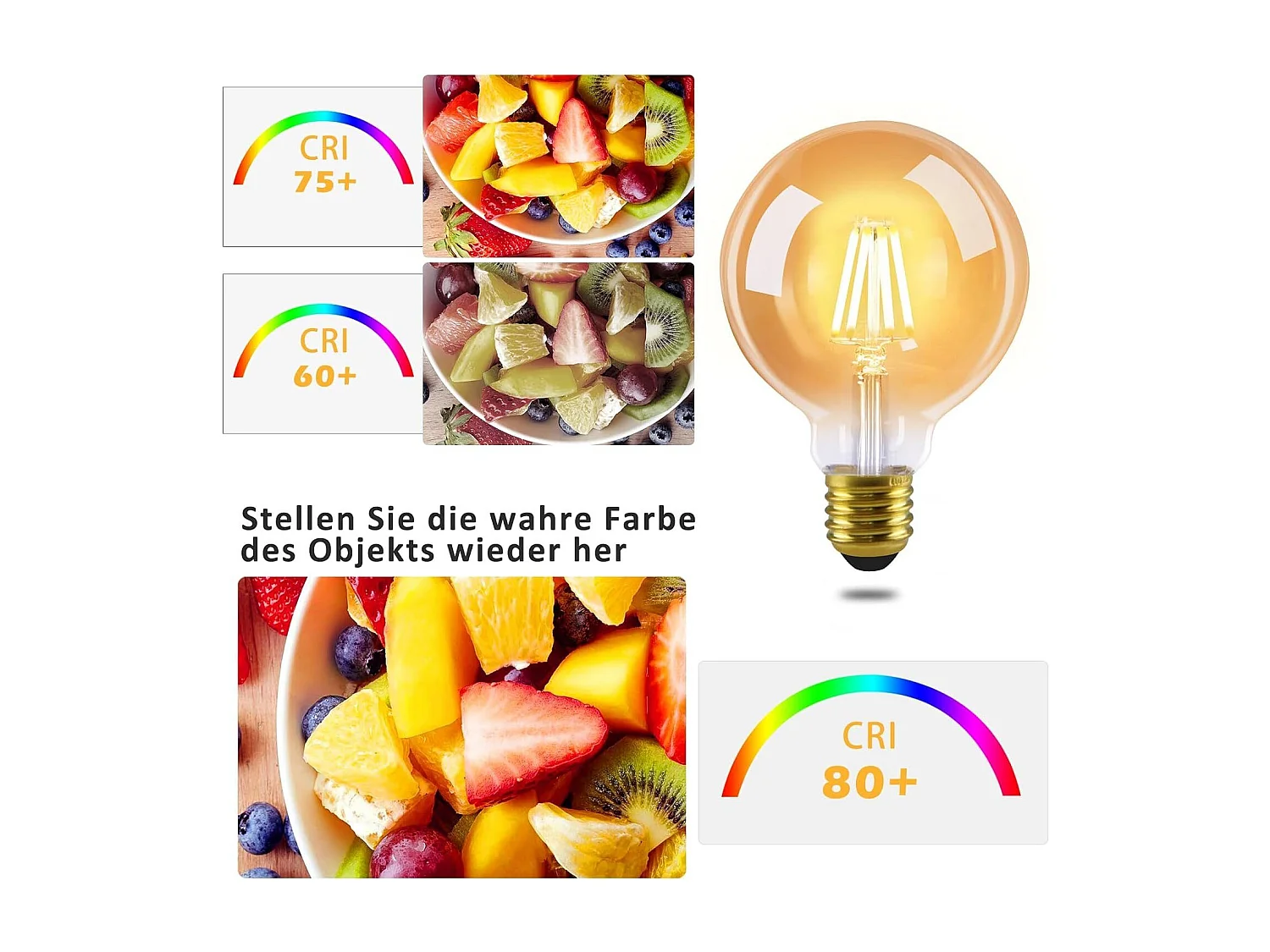 NETTLIFE G95 LED - LED Lampen - Amber - E27 Lichtborn - Filament lamp - 2700K Warm Wit Licht - 4W - Energiebesparende lamp - Vintage Gloeilamp - 6 Stuks