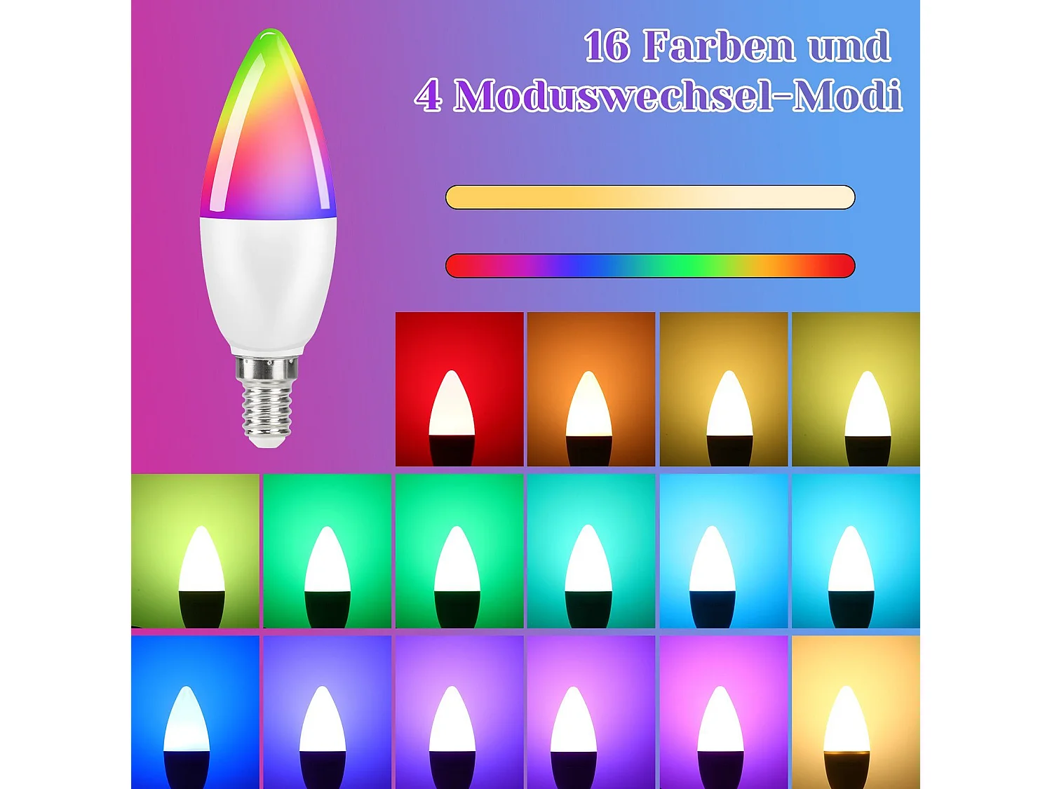 NETTLIFE Lot de 4 ampoules LED E14 Blanc Chaud RVB ampoules bougie RVB à changement de couleur 4W à intensité variable avec télécommande idéales