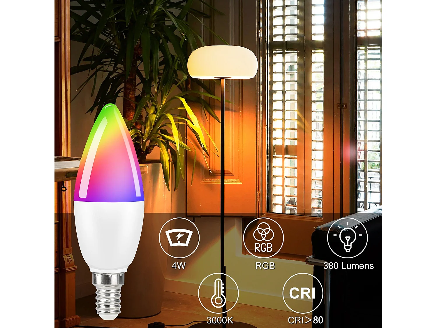 NETTLIFE Lot de 4 ampoules LED E14 Blanc Chaud RVB ampoules bougie RVB à changement de couleur 4W à intensité variable avec télécommande idéales
