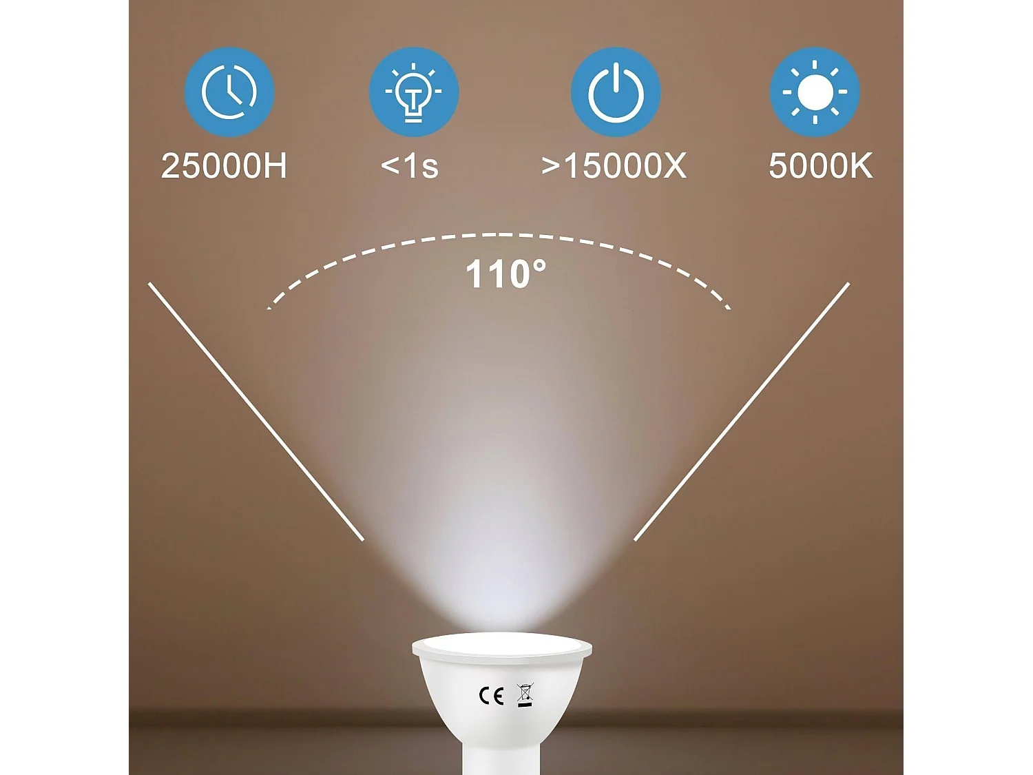 10 LED-Lampen Gu10 Kaltweiß 6 W 5000 K 60 W Energiesparwinkel 110 ° nicht dimmbar