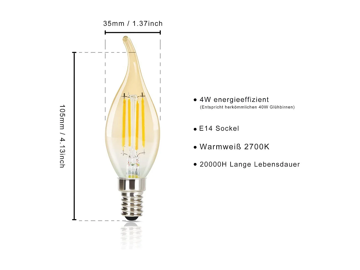 NETTLIFE Lot de 6 ampoules LED E14 bougies blanc chaud 4W 2700K filament rétro Edison, style vintage, économie d'énergie en verre - non dimmable