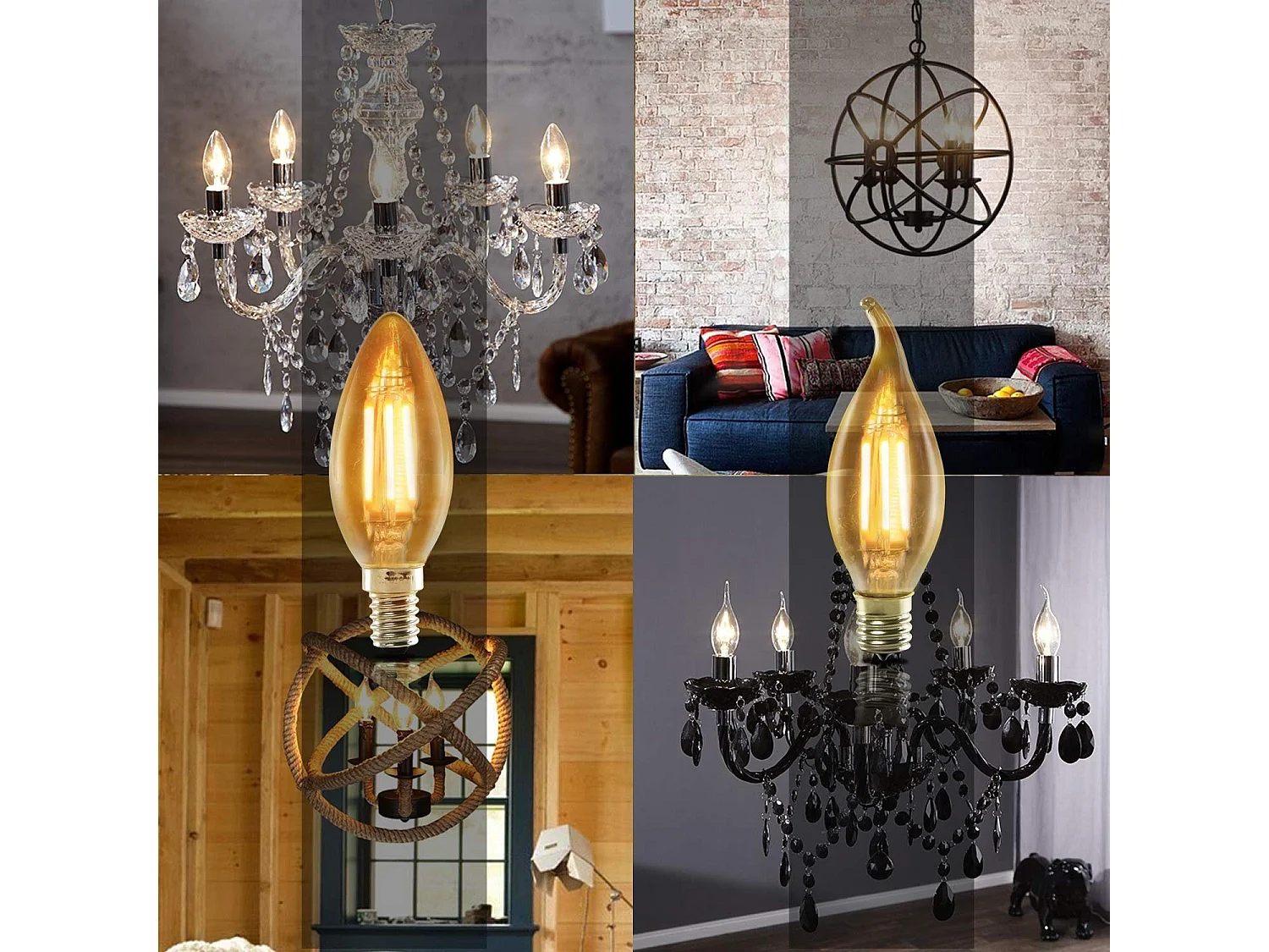 NETTLIFE Lot de 6 ampoules LED E14 bougies blanc chaud 4W 2700K filament rétro Edison, style vintage, économie d'énergie en verre - non dimmable