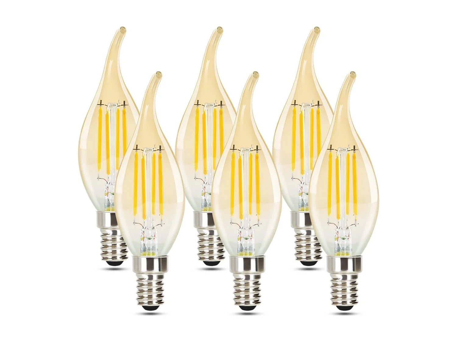 6 E14 LED-Lampen, Warmweiß, 4 W, 2700 K, Filament, Retro-Vintage-Stil, Energiesparglas