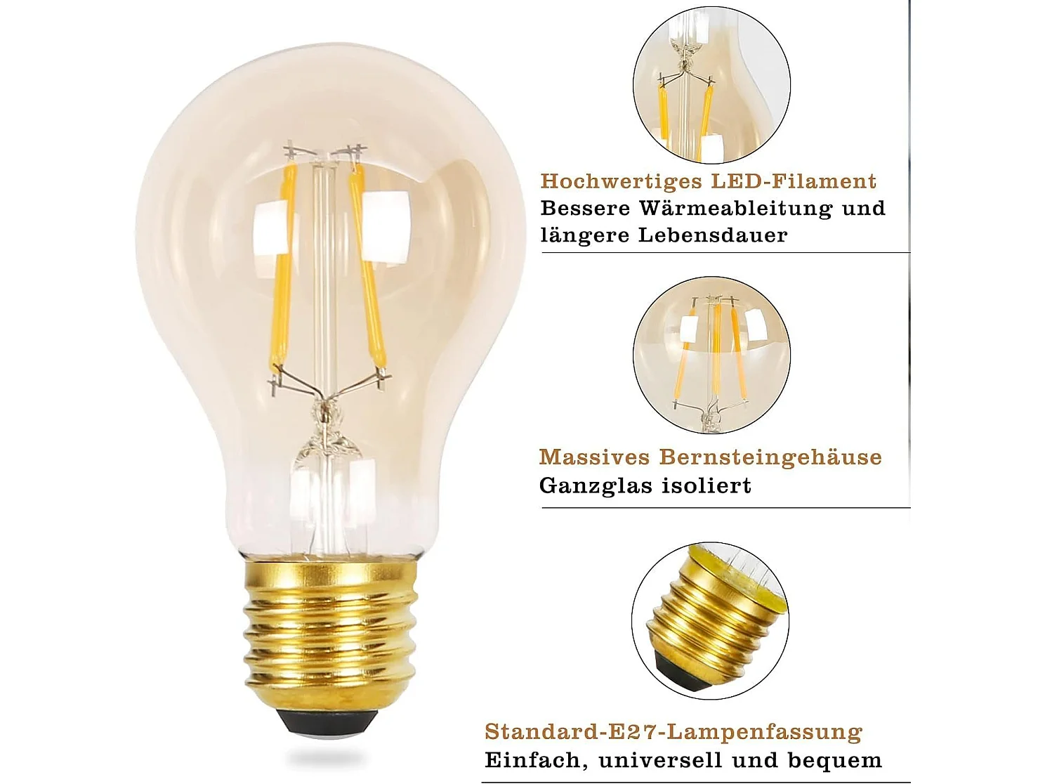 NETTLIFE Pakket van 6 E27 warme witte LED - lampen, vintage - A60, 4W, 2700K, Edison - draadretro, energiebesparende lamp voor huis, café, bar.