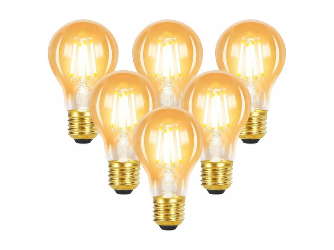 vente unique NETTLIFE Lot de 6 ampoules LED E27 blanc chaud A60 vintage 4W 2700K Edison à filament rétro lampe à économie d'énergie pour maison café bar