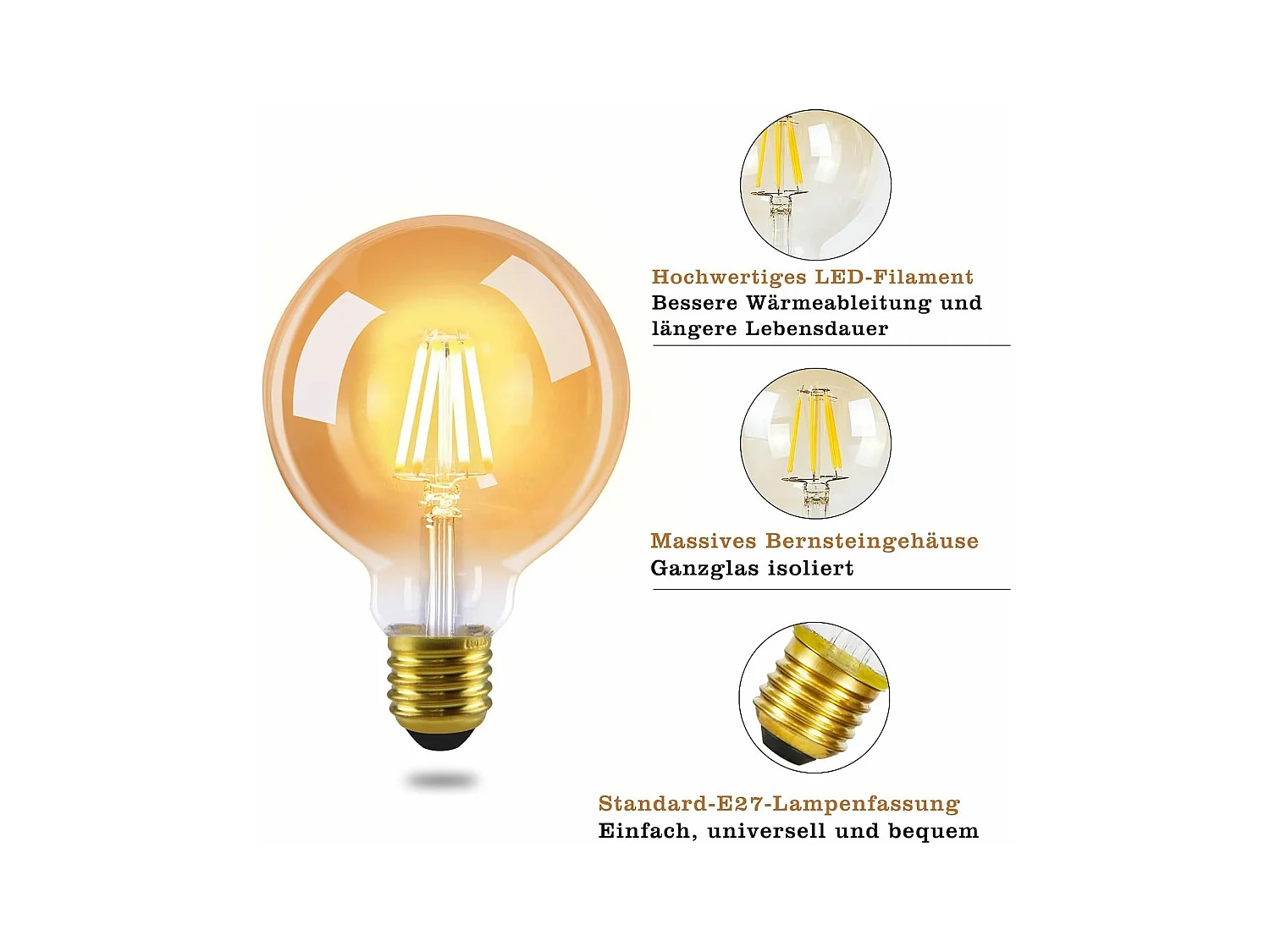 6er-Pack E27 LED-Lampen Vintage Lampe Warmweiß G80 2700 K 4 W Edison Ideal
