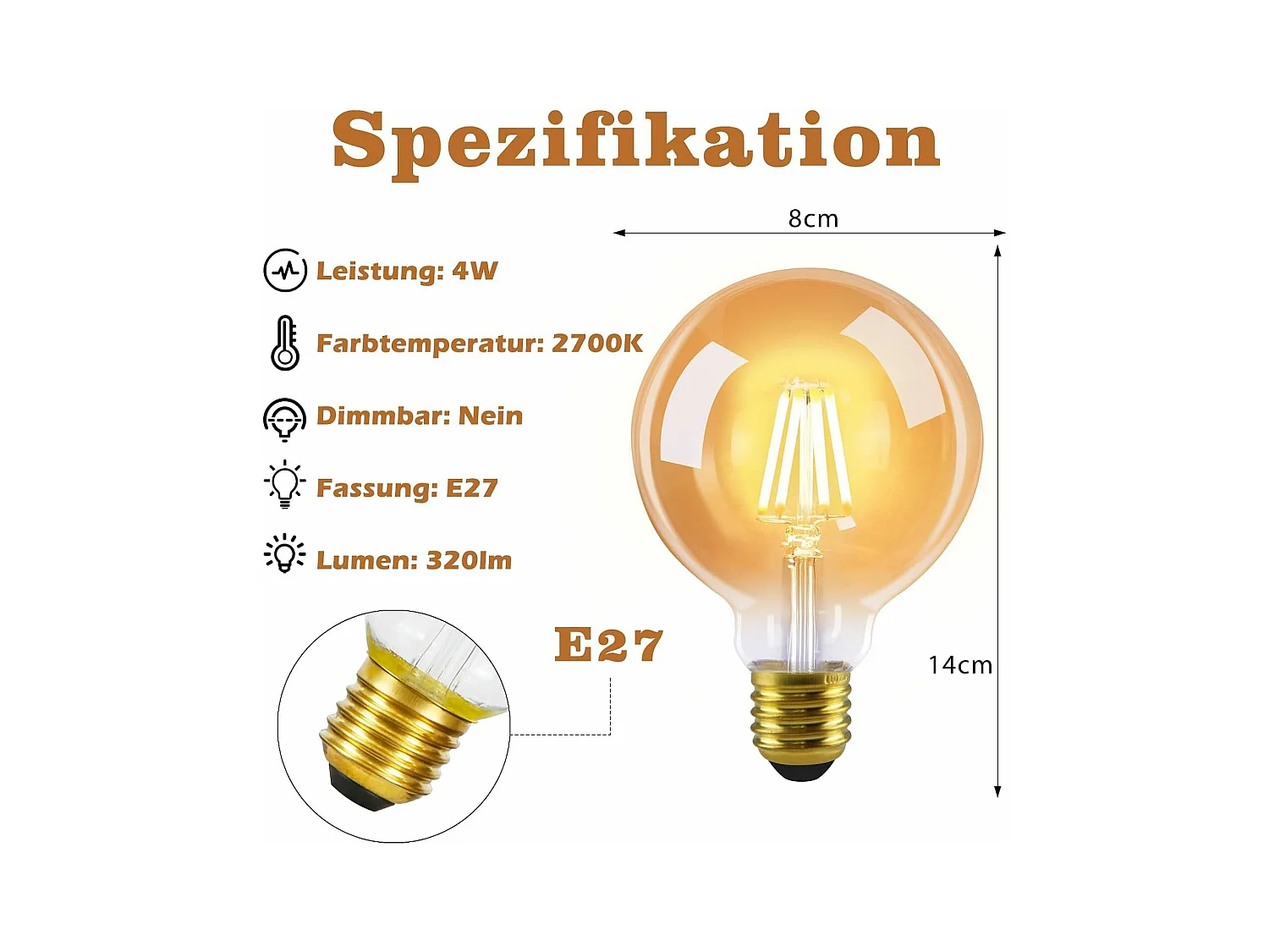 6er-Pack E27 LED-Lampen Vintage Lampe Warmweiß G80 2700 K 4 W Edison Ideal
