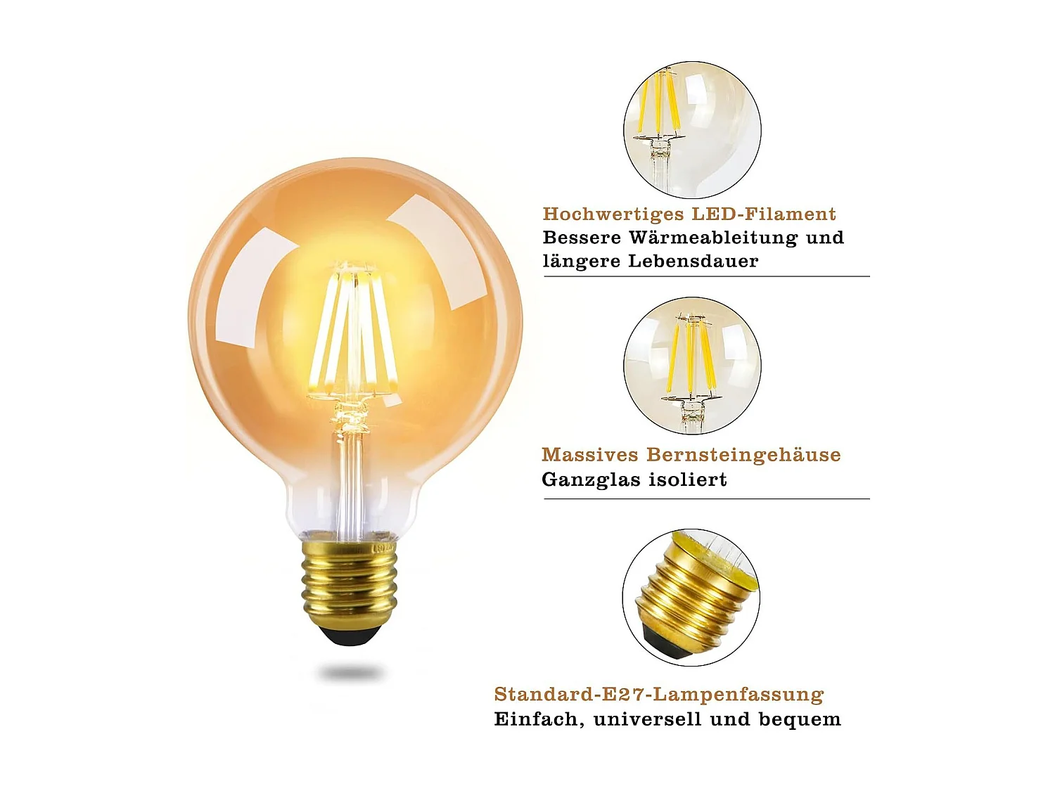 6er-Pack E27 LED-Lampen Vintage Lampe Warmweiß G80 2700 K 4 W Edison Ideal