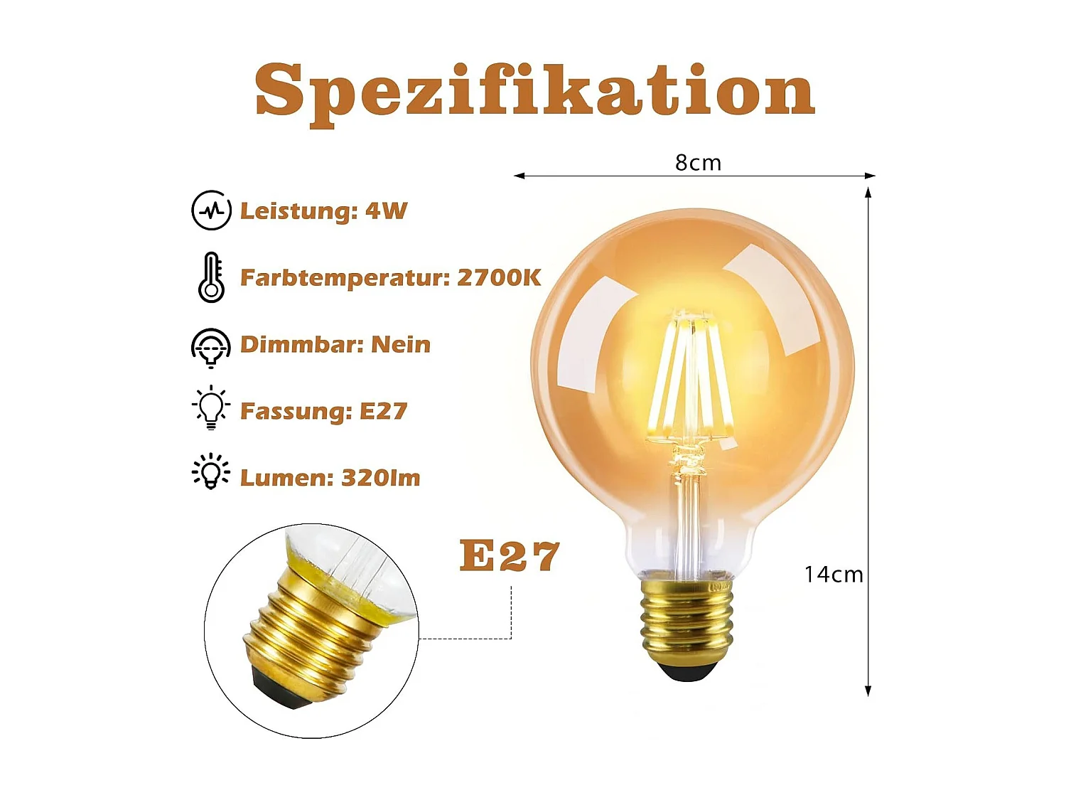 NETTLIFE Pack de 6 ampoules LED E27 lampe vintage - ampoules à filament blanc chaud G80 2700K 4W Edison idéales pour hôtel maison café bar