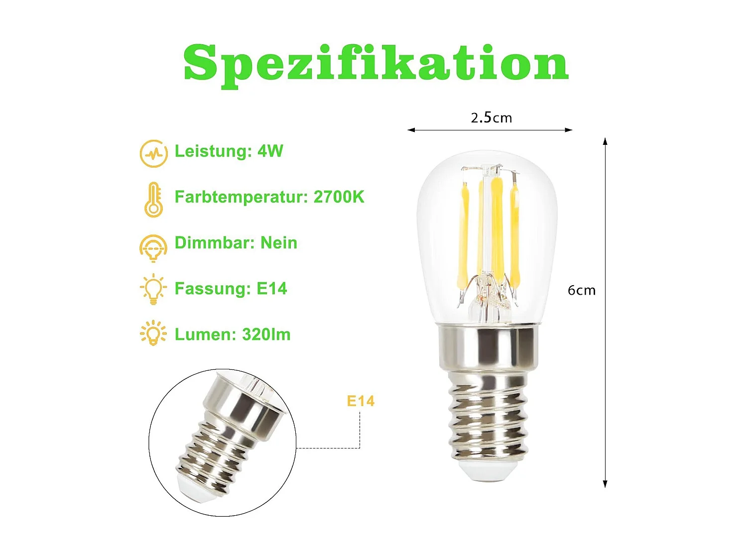 10 LED-Lampen E14 St25 Weiß 2700 K Warm 4 W Ersatz für 40 W Retro-Glaslampe