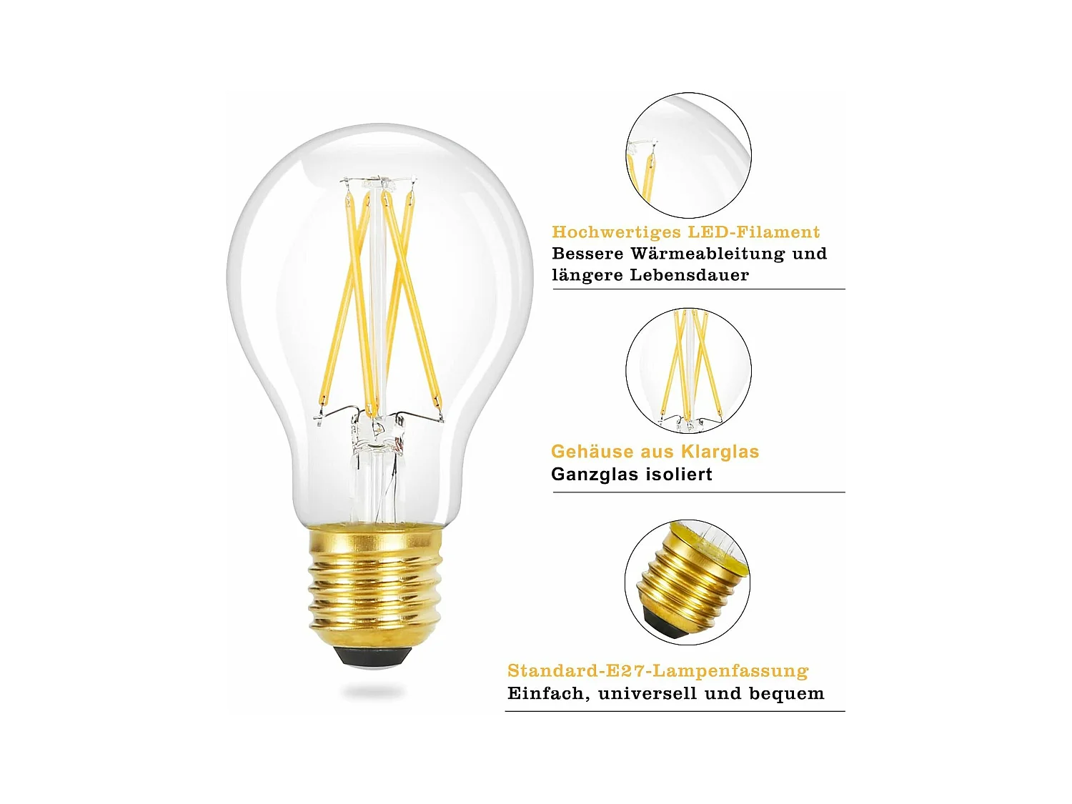 NETTLIFE Pack 6 bombillas LED Vintage E27, A60 2700K 4W, Edison filamento blanco cálido, Ahorro energía, Vidrio antiguo, Lámpara