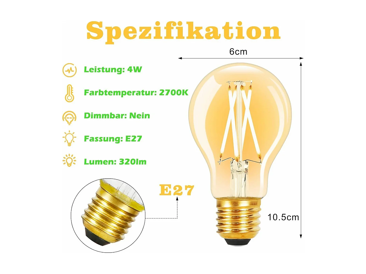 NETTLIFE Lot de 6 ampoules LED E27 vintage : ampoule A60 2700K 4W Edison à filament blanc chaud lampe antique en verre à économie d'énergie pour