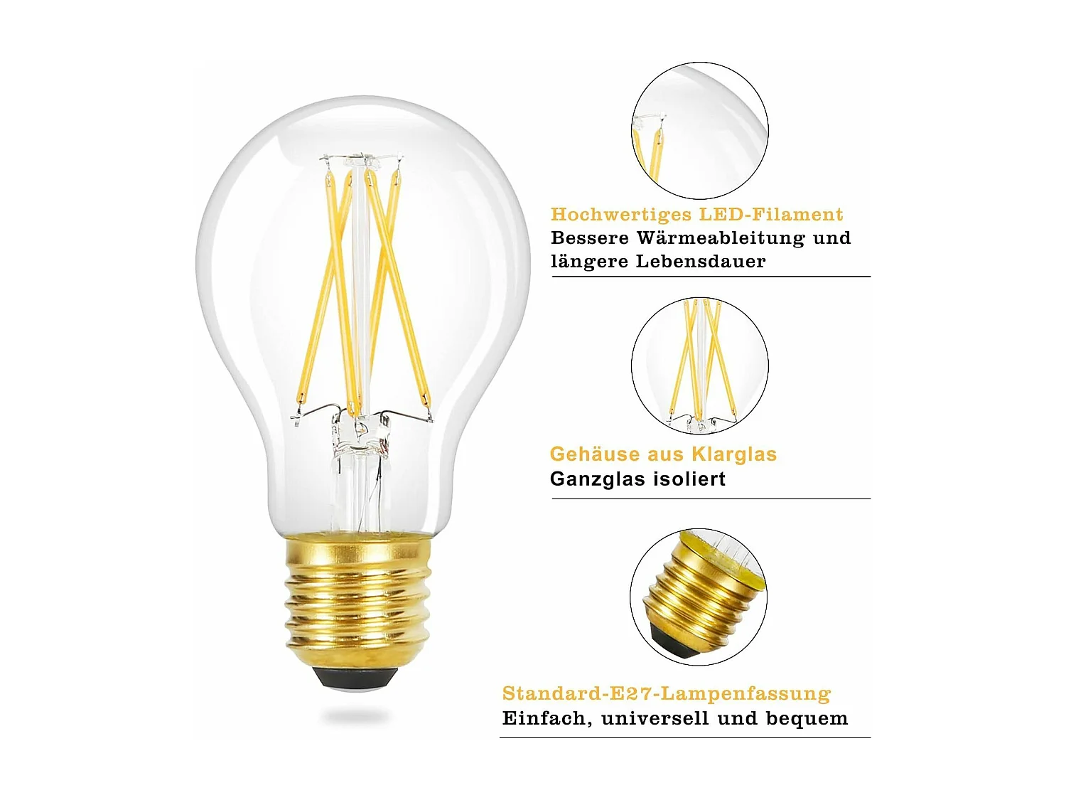 NETTLIFE Lot de 6 ampoules LED E27 vintage : ampoule A60 2700K 4W Edison à filament blanc chaud lampe antique en verre à économie d'énergie pour