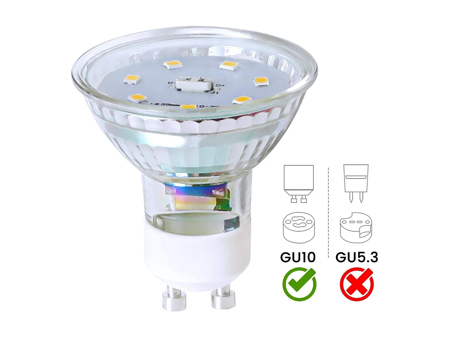 NETTLIFE Pakket van 10 LED - GU10 lampjes in neutraal wit, 5W. Vervangt een 50W lampje, energiebesparing, 4000K, bundelhoek 110°, niet dimbaar, reflector.