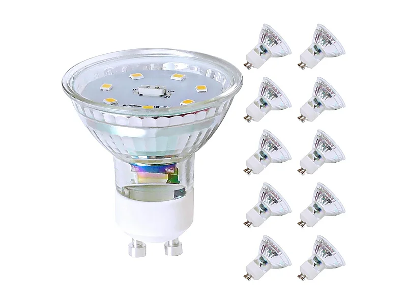 NETTLIFE Pakket van 10 LED - GU10 lampjes in neutraal wit, 5W. Vervangt een 50W lampje, energiebesparing, 4000K, bundelhoek 110°, niet dimbaar, reflector.