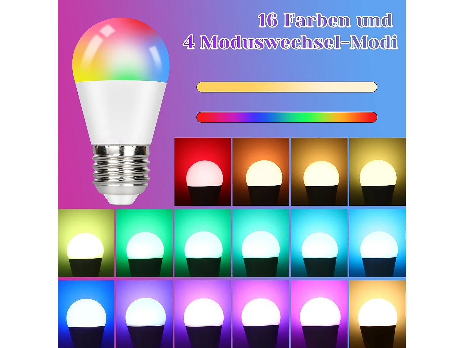 NETTLIFE Lot de 2 ampoules LED à changement de couleur E27 RVB blanc chaud 4W avec télécommande intensité variable 16 couleurs 4 modes dynamiques