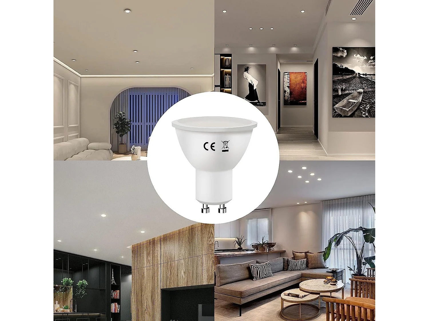 NETTLIFE Paket von 10 GU10 - LED - Leuchten in warmweißem 3000K, 6W. Ersetzt die 60W - Glühbirnen. Energieeinsparend, Strahlwinkel 110°, Leuchtmittel.