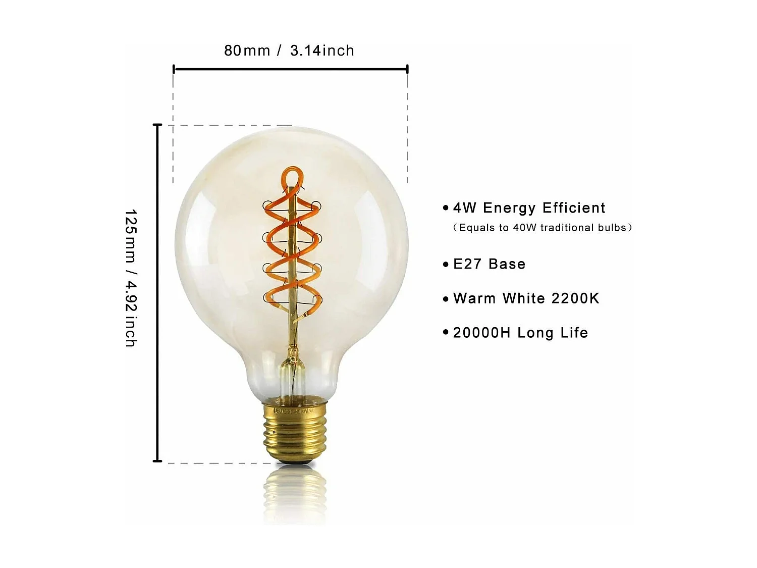 NETTLIFE G80 Filament lamp - 2200K Warm wit - E27 - Retro lamp - 4W Edison lamp - globe lampen - 3 Stuks - Amber