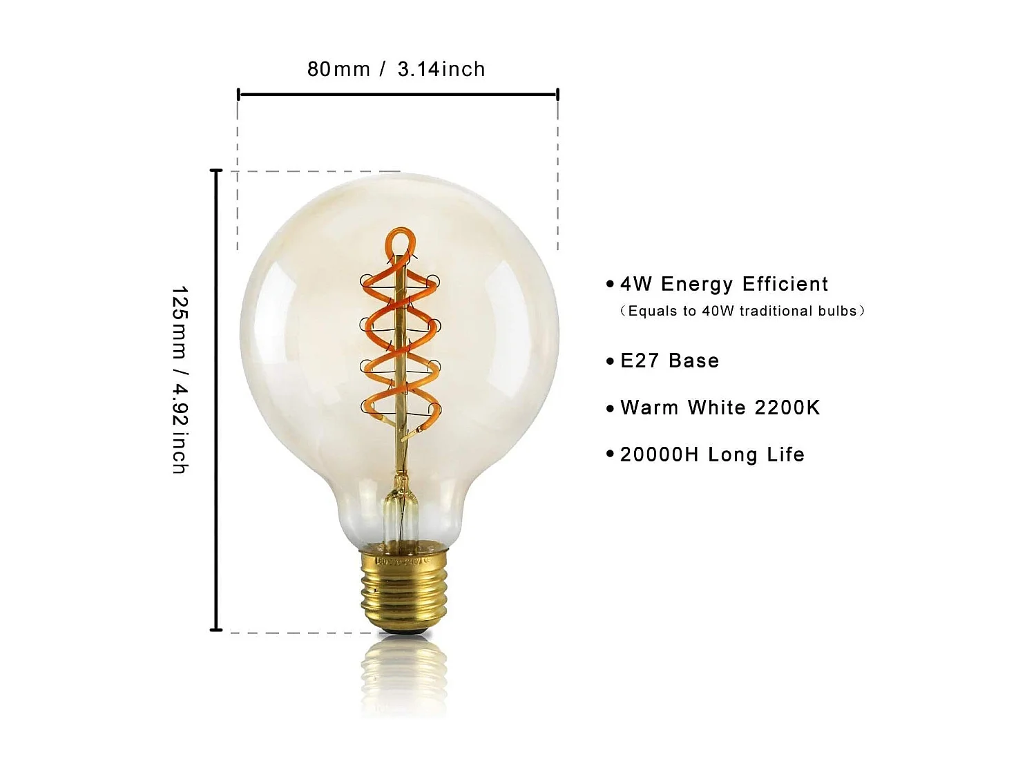 NETTLIFE G80 Filament lamp - 2200K Warm wit - E27 - Retro lamp - 4W Edison lamp - globe lampen - 3 Stuks - Amber