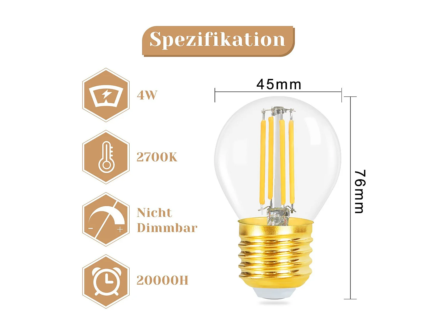 NETTLIFE Pack de 6 Bombillas LED de Filamento Vintage E27 Blanco Cálido 2700K 4W Modelo G45 Vidrio de Alta Calidad Ideal para Hotel Cafe Home Bar