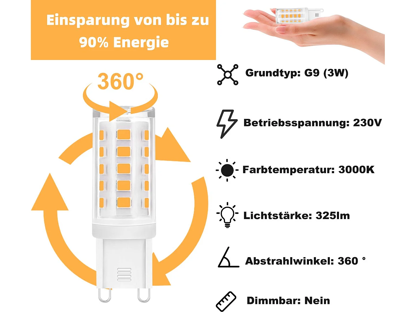 NETTLIFE G9 Gloeilamp - 3000K Warm wit - 3W vervanging 30W - Energiebesparend - LED Lampen - 10 Stuks