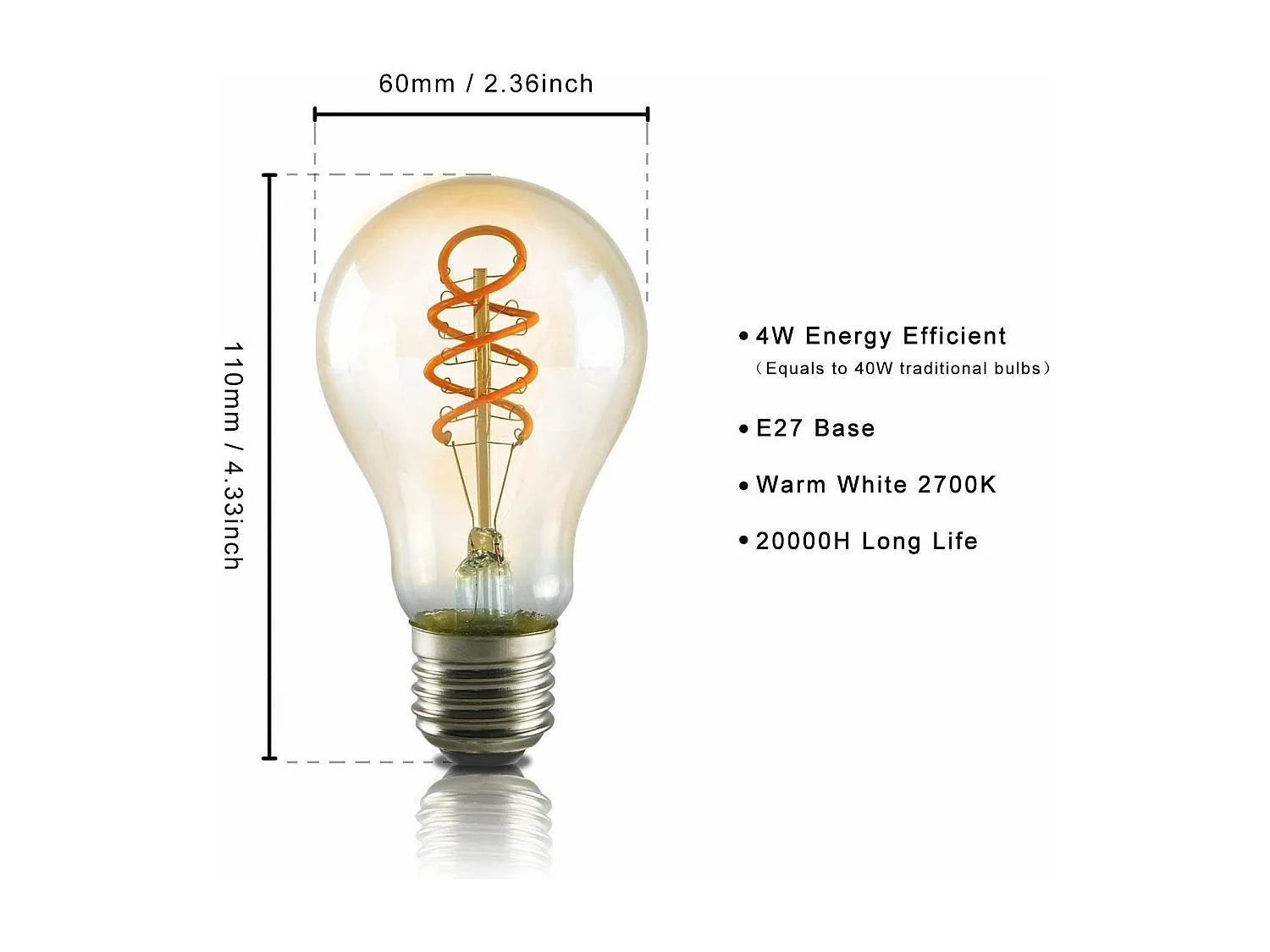 NETTLIFE 3er-Pack E27 LED-Lampen, Warmweiß, A60 Filament, 2200 K, Edison-Glühbirnen, 4 W, Retro-Vintage-Dekorationsglühbirnen