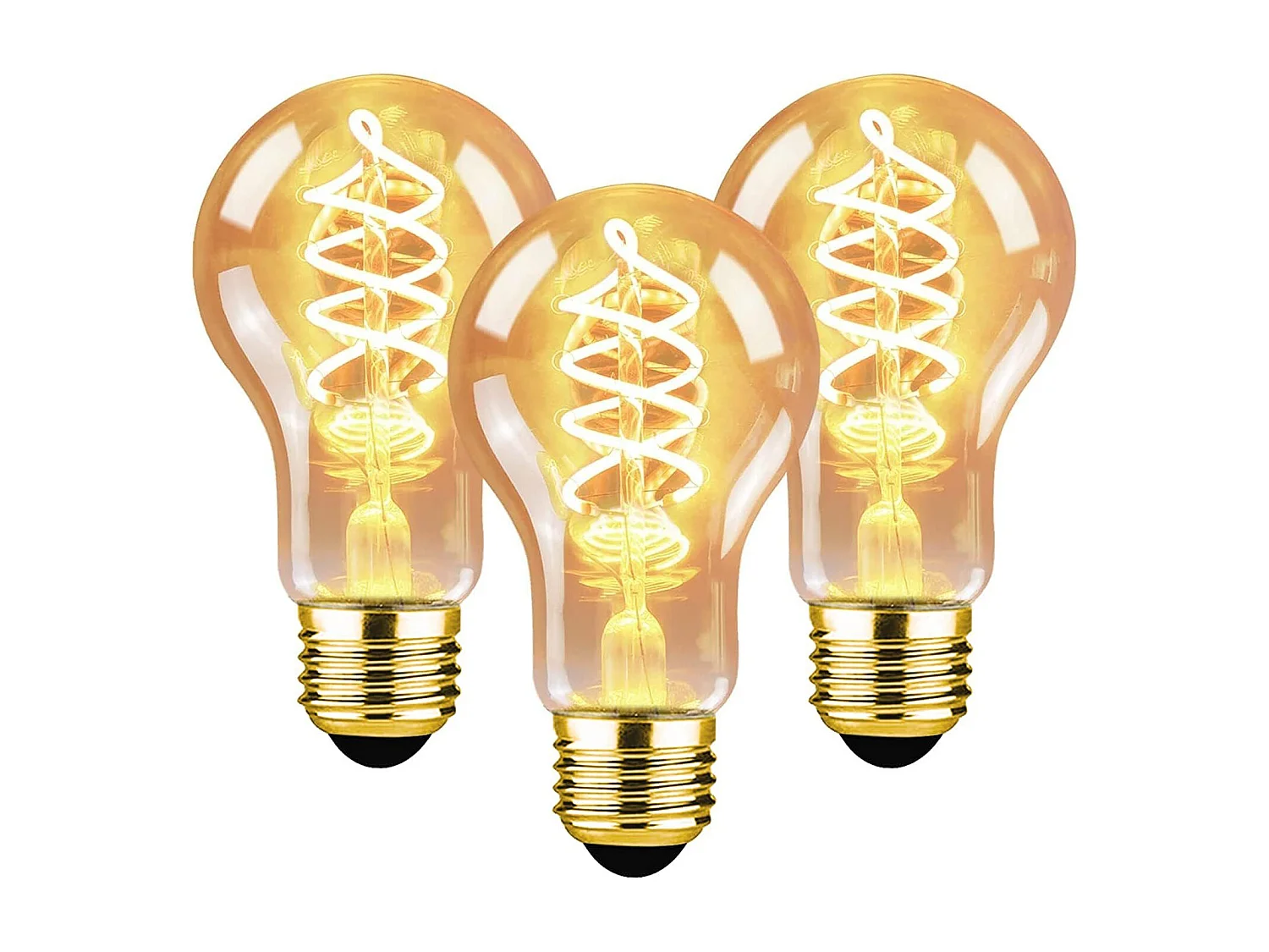 NETTLIFE Lot de 3 ampoules LED E27 blanc chaud A60 filament 2200K Edison, ampoules rétro 4W décoratives vintage