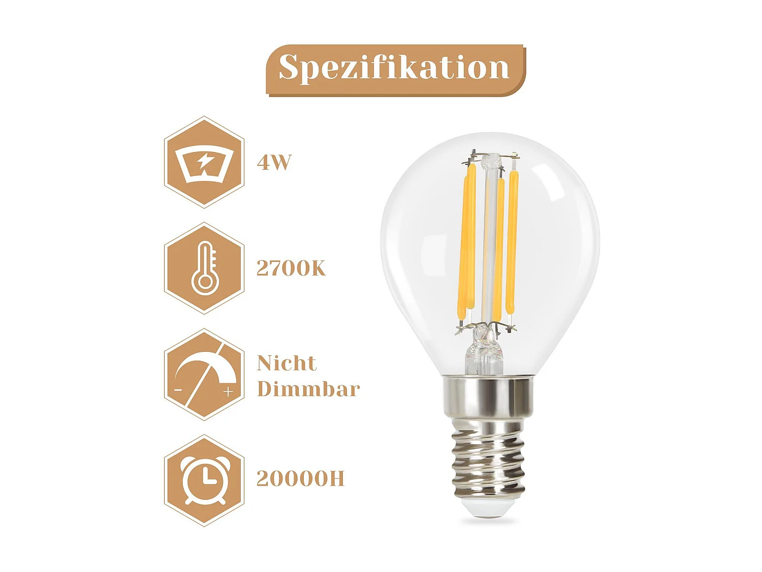 6 E14 Vintage LED-Lampen, Warmweiß, G45, 2700 K, 4 W, hochwertiges Glas