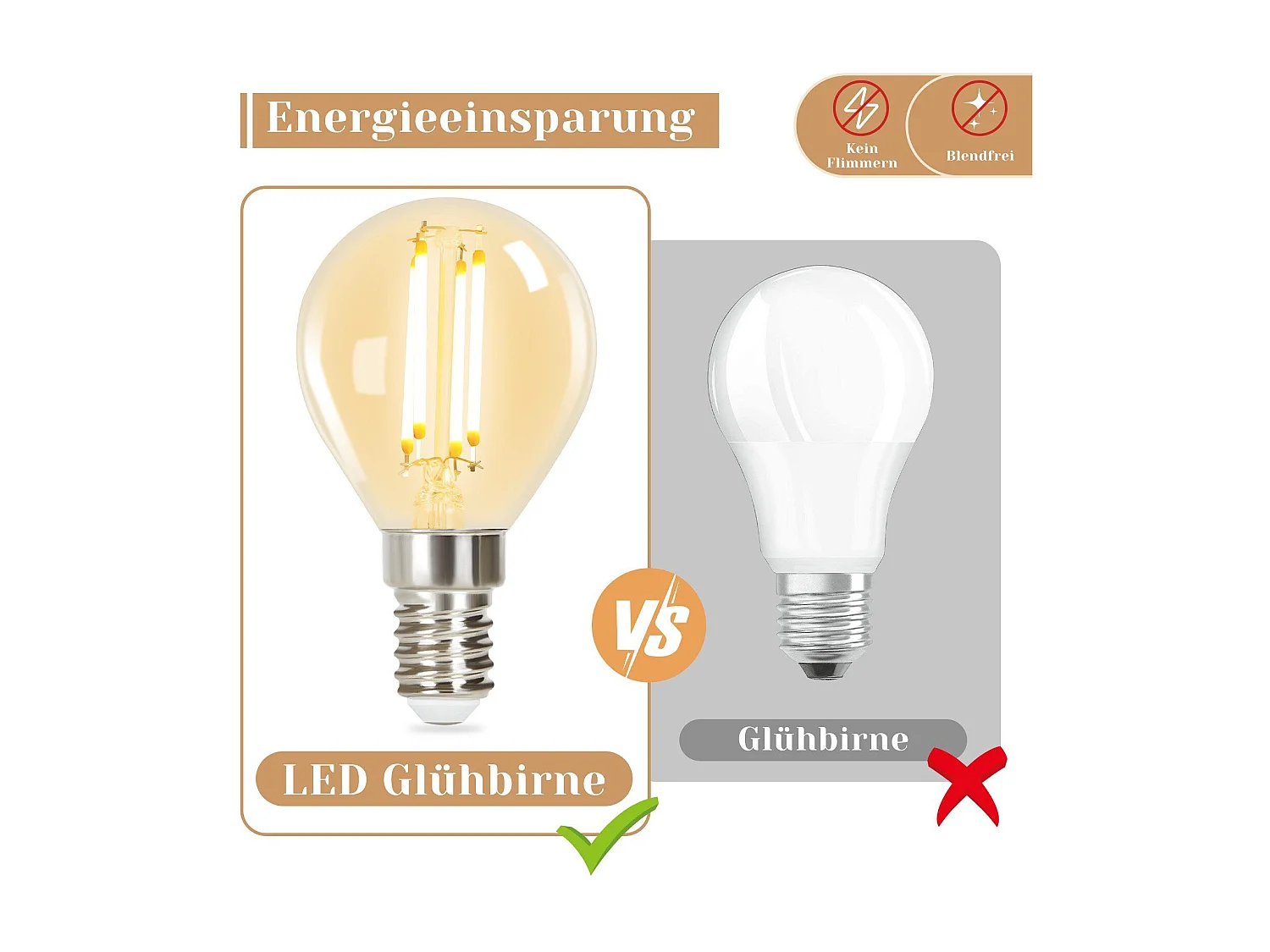 6 E14 Vintage LED-Lampen, Warmweiß, G45, 2700 K, 4 W, hochwertiges Glas